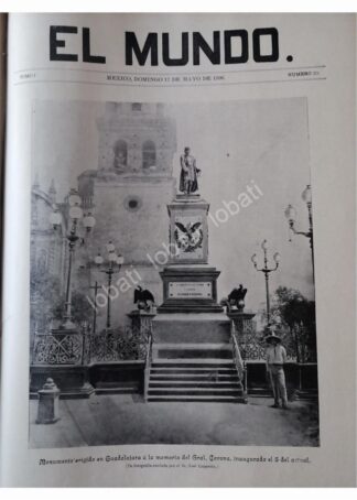 PORTADA ANTIGUA 1896 INAUGURAN ESTATUA RAMON CORONA GUADALAJARA