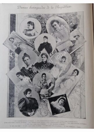 GRABADO ANTIGUO 1896 DAMAS DE LA ALTA SOCIEDAD PORFIRIANA