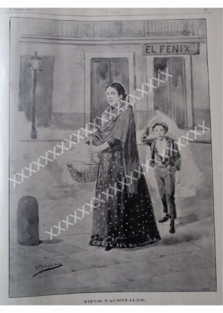 GRABADO ANTIGUO 1896 LEANDRO IZAGUIRRE, TIPOS NACIONALES