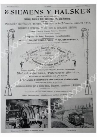 CARTEL ANTIGUO ORIGINAL DE 1897 SIEMENS MEXICO