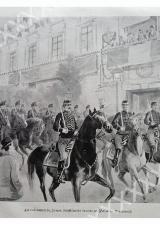 GRABADO ANTIGUO 1897 DESFILE MILITAR PALACIO NACIONAL
