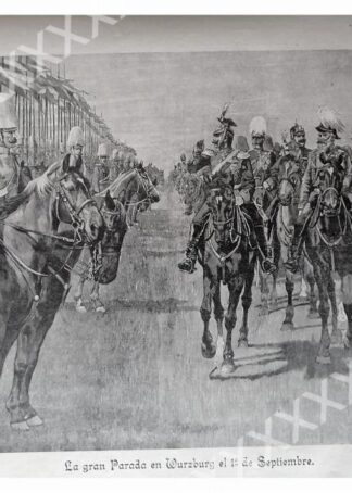 GRABADO ANTIGUO. DESFILE MILTAR EN ALEMANIA