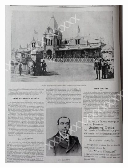CARTEL ANTIGUO ORIGINAL DE 1897 NUEVA ESTACION FERROCARRIL PUEBLA