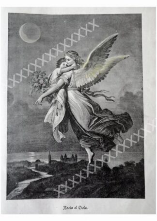 GRABADO ANTIGUO RELIGIOSO 1897 HACIA EL CIELO
