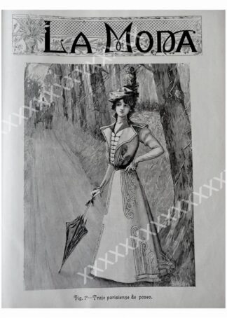CARTEL ANTIGUO ORIGINAL DE REVISTA DE MODA ANTIGUA " LA MODA " 1897 / MUY RARA