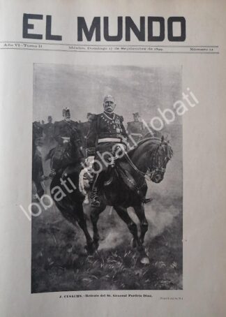 PORTADA ANTIGUA ORIGINAL . PORFIRIO DIAZ A CABALLO. POR: JOSE CUSACHS / MLT