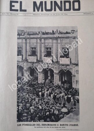 PORTADA ANTIGUA ORIGINAL  1899 FUNERALES DE BENITO JUAREZ DE 1872 /PLT