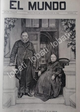 PORTADA ANTIGUA ORIGINAL  1899 PRESINDETE DE TRANVAAL Y SU ESPOSA / PLT