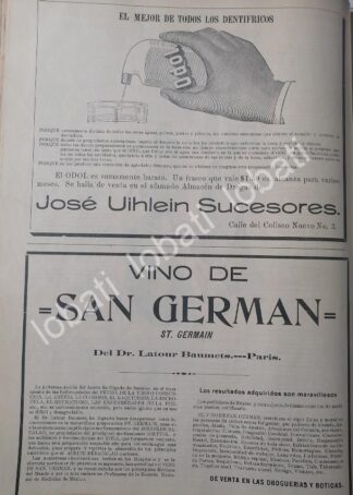 CARTEL ANTIGUO ORIGINAL DE VINO DE SAN GERMAN 1899 & DENTRIFICO ODOL ETC