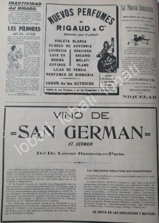 CARTEL ANTIGUO ORIGINAL DE VINO DE SAN GERMAN - PERFUMES RIGAUD Y MAS 1899