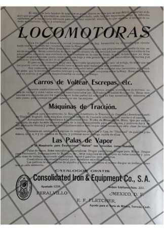 AFICHE ANTIGUO 1912 CONSOLIDATED IRON & EQUIPMENT CO.