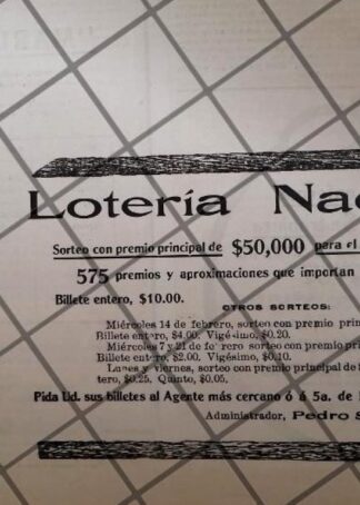 PUBLICIDAD ANTIGUA. LOTERIA NACIONAL 1912 /236