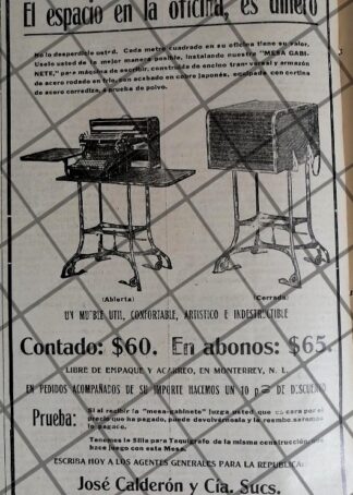 AFICHE ANTIGUO CASA JOSE CALDERON DE MONTERREY 1912