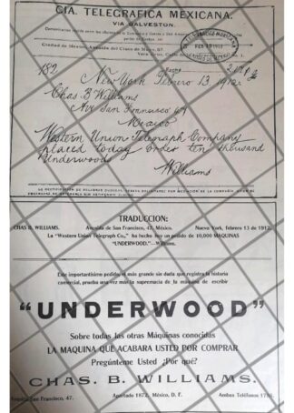 CARTEL PUBLICITARIO 1912 MAQUINA DE ESCRIBIR UNDERWOOD