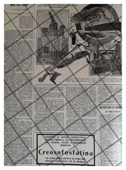 AFICHE ANTIGUO ENTREVISTA A NICOLA TESLA 1912 PROFETICO - Image 2