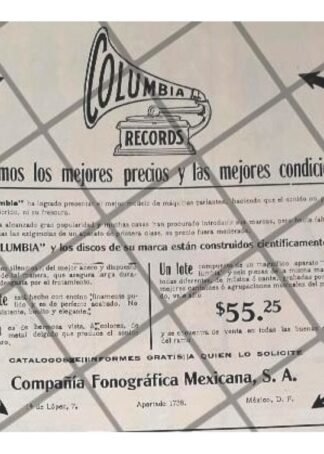 CARTEL PUBLICITARIO ANTIGUO GRAMOFONOS COLUMBIA 1912 /15