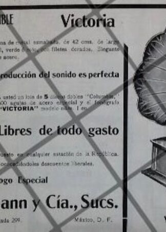 CARTEL PUBLICITARIO FONOGRAFO VICTORIA Y OTROS 1912