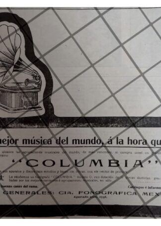 CARTEL PUBLICITARIO ANTIGUO GRAMOFONOS COLUMBIA 1912 /17