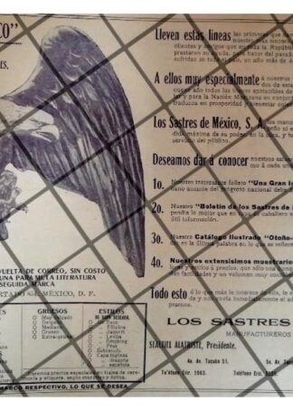 PUBLICIDAD ANTIGUA LOS SASTRES DE MEXICO S.A 1912