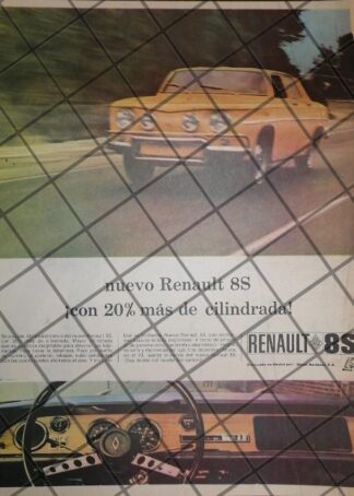 CARTEL PUBLICIDAD RETRO AUTOS RENAULT 8S 1969