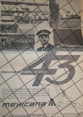 PUBLICIDAD RETRO AEROLINEA MEXICANA DE AVIACION 43 ANIV. 1967