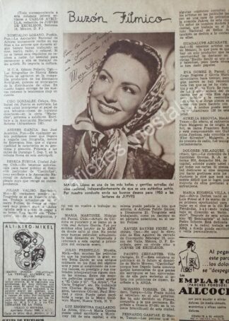 CARTEL ANTIGUO ORIGINAL DE NOTA DE PRENSA, MARGA LOPEZ Y OTROS 1949 /FEP
