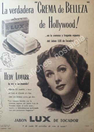 CARTEL ANTIGUO ORIGINAL DE HEDY LAMARR Y JABON LUX 1947/ FEP