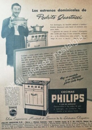 CARTEL ANTIGUO ORIGINAL DE PEDRO QUARTUCCI Y ESTUFAS PHILIPS 1947/ FEP