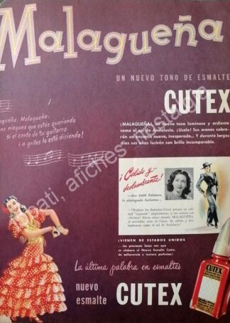 CARTEL ANTIGUO ORIGINAL DE BAILARINA EDITH PALOMERO Y ESMALTE CUTEX 1946 / FEP