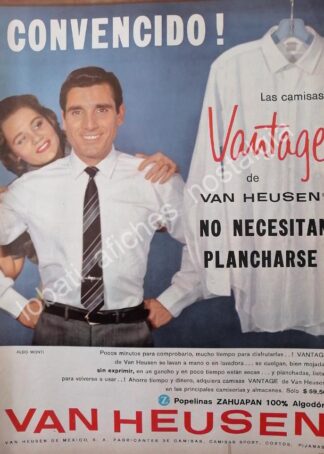 CARTEL ANTIGUO ORIGINAL DE ALDO MONTI Y CAMISAS VAN HEUSEN 1960s /5 FEP