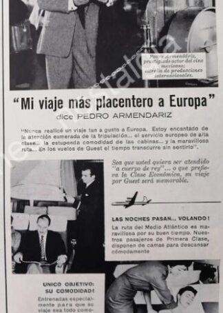 CARTEL ANTIGUO ORIGINAL DE PEDRO ARMENDARIZ Y LA AEROLINEAS GUEST 1950s