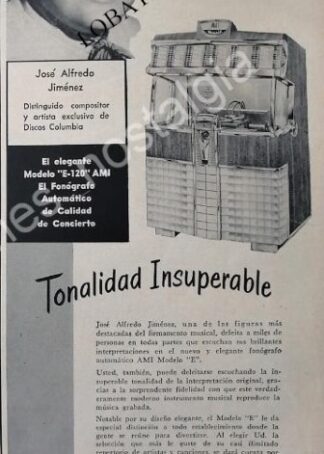 CARTEL ANTIGUO ORIGINAL DE JOSE ALFRE JIMENEZ Y ROCKOLAS AMI 1956 /FEP