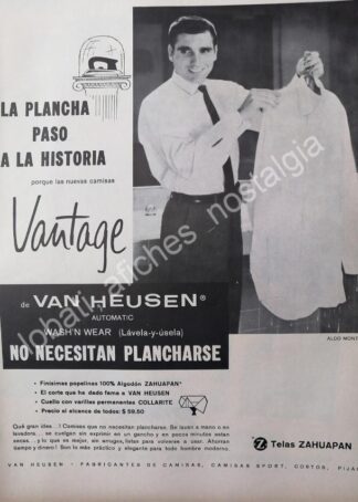 CARTEL ANTIGUO ORIGINAL DE ALDO MONTI Y CAMISAS VAN HEUSEN 1960s /4 FEP