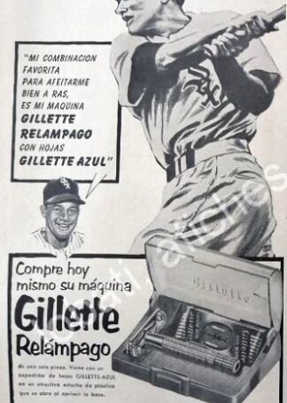 CARTEL ANTIGUO ORIGINAL DE BEISBOLISTA CHICO CARRASQUEL Y GILLETTE 1950s / FEP BEISBOL