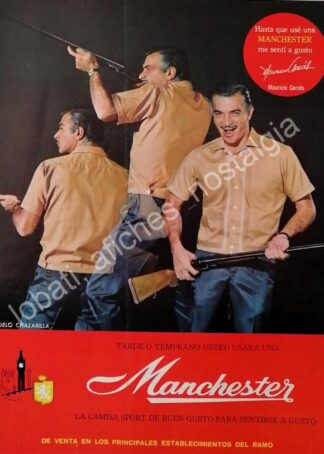 CARTEL ANTIGUO ORIGINAL DE MAURICIO GARCES Y CAMISAS MANCHESTER 1960s /FEP 13
