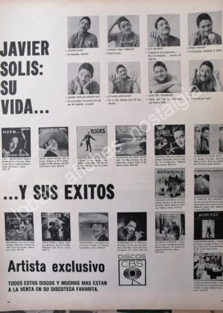 CARTEL ANTIGUO ORIGINAL DE DISCOS CBS PRESENTA A JAVIER SOLIS 1960s /FEP MUY RARO