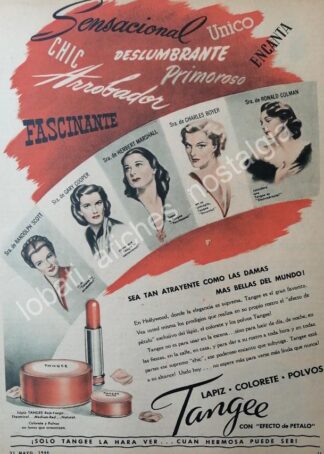 CARTEL ANTIGUO ORIGINAL DE ACTRICES DE CINE Y LAPIZ LABIAL TANGUEE 1946