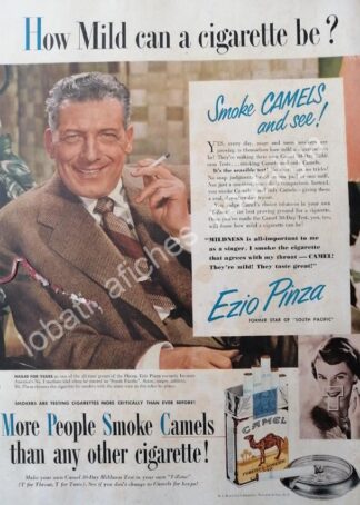 CARTEL ANTIGUO ORIGINAL DE EZIO PINZA Y CIGARROS LUCKY STRIKE 1950s / FEP raro