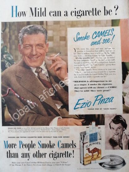 CARTEL ANTIGUO ORIGINAL DE EZIO PINZA Y CIGARROS LUCKY STRIKE 1950s / FEP raro