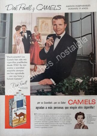 CARTEL ANTIGUO ORIGINAL DE CIGARROS CAMEL CON DICK POWELL 1954 FEP