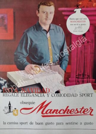 CARTEL ANTIGUO ORIGINAL DE MANOLO FABREGAS Y CAMISAS MANCHESTER 1961