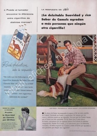 CARTEL ANTIGUO ORIGINAL DE ROCK HUDSON Y CIGARROS CAMEL 1954 / FEP