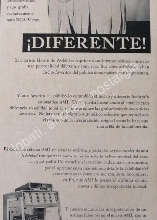 CARTEL ANTIGUO ORIGINAL DE CUARTETO HERMANOS AVILES Y ROCKOLAS AMI 1956 / FEP RARO
