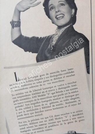 CARTEL ANTIGUO ORIGINAL DE LIBERTAD LAMARQUE Y LAS ROCKOLAS AMI 1950s /RARO/ FEP