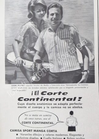 CARTEL ANTIGUO ORIGINAL DE EL LOCUTOR LEON MICHEL, CAMISAS MARISCAL 1964 / FEP
