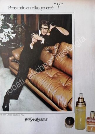 CARTEL ANTIGUO ORIGINAL DE YVES SAINT LAURENT PRESENTA SU FRAGANCIA 1970s