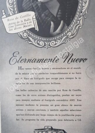 CARTEL ANTIGUO ORIGINAL DE CANTANTE. ROSA DE CASTILLA Y ROCKOLAS AMI 1956 FEP