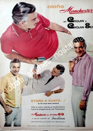 CARTEL ANTIGUO ORIGINAL DE MAURICIO GARCES Y CAMISAS MANCHESTER 1969 /FEP 8
