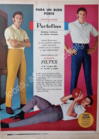 CARTEL ANTIGUO ORIGINAL DE FUTBOLISTA NACHO CALDERON Y PANTALONES PORTEFINO 1968 /FEP