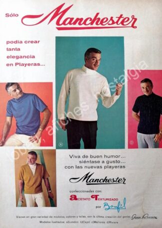 CARTEL ANTIGUO ORIGINAL DE MAURICIO GARCES Y CAMISAS MANCHESTER 1968 /FEP 7